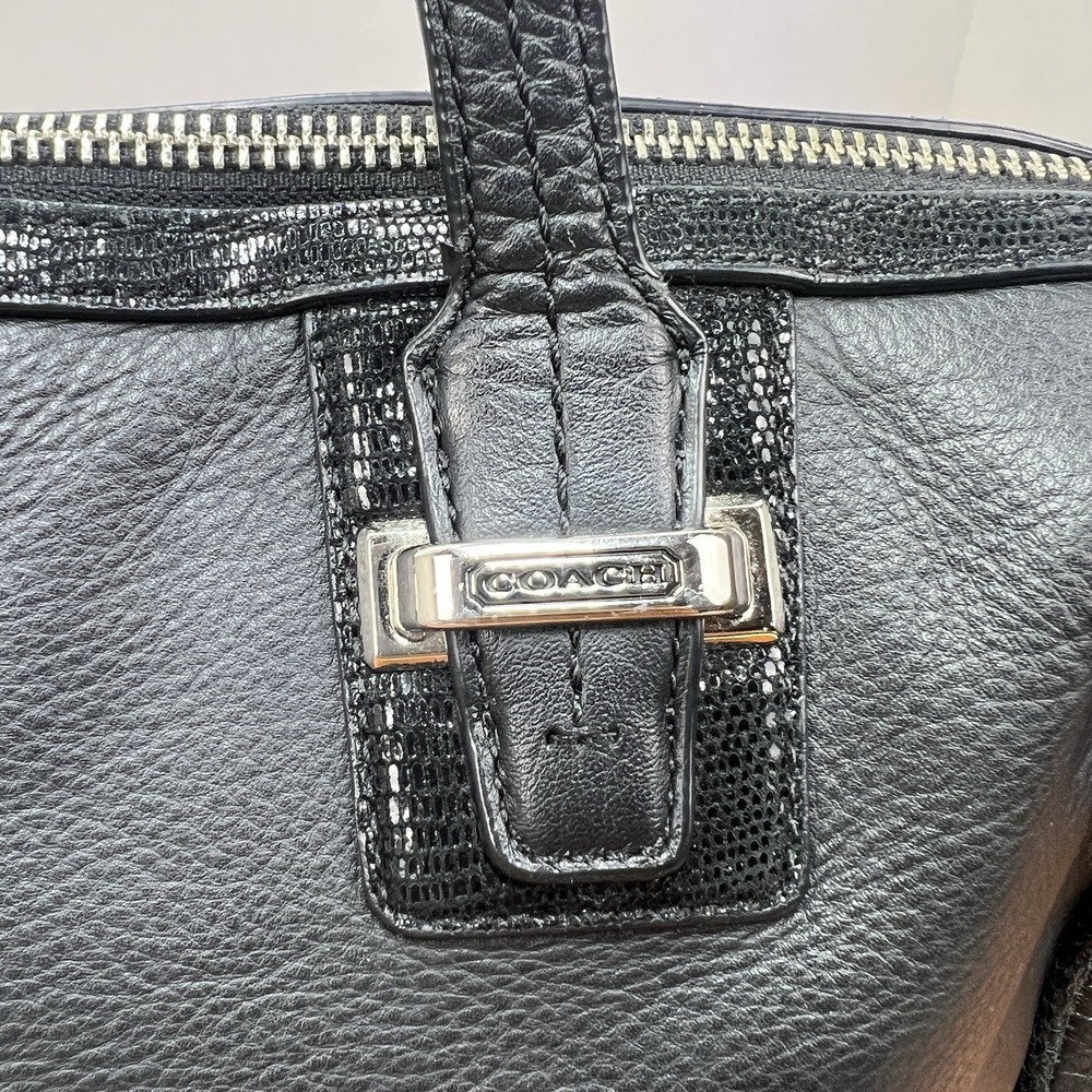 Coach F25796 Black Leather Satchel Handbag Silver Hardware Zip Top Purse - Picture 12 of 16